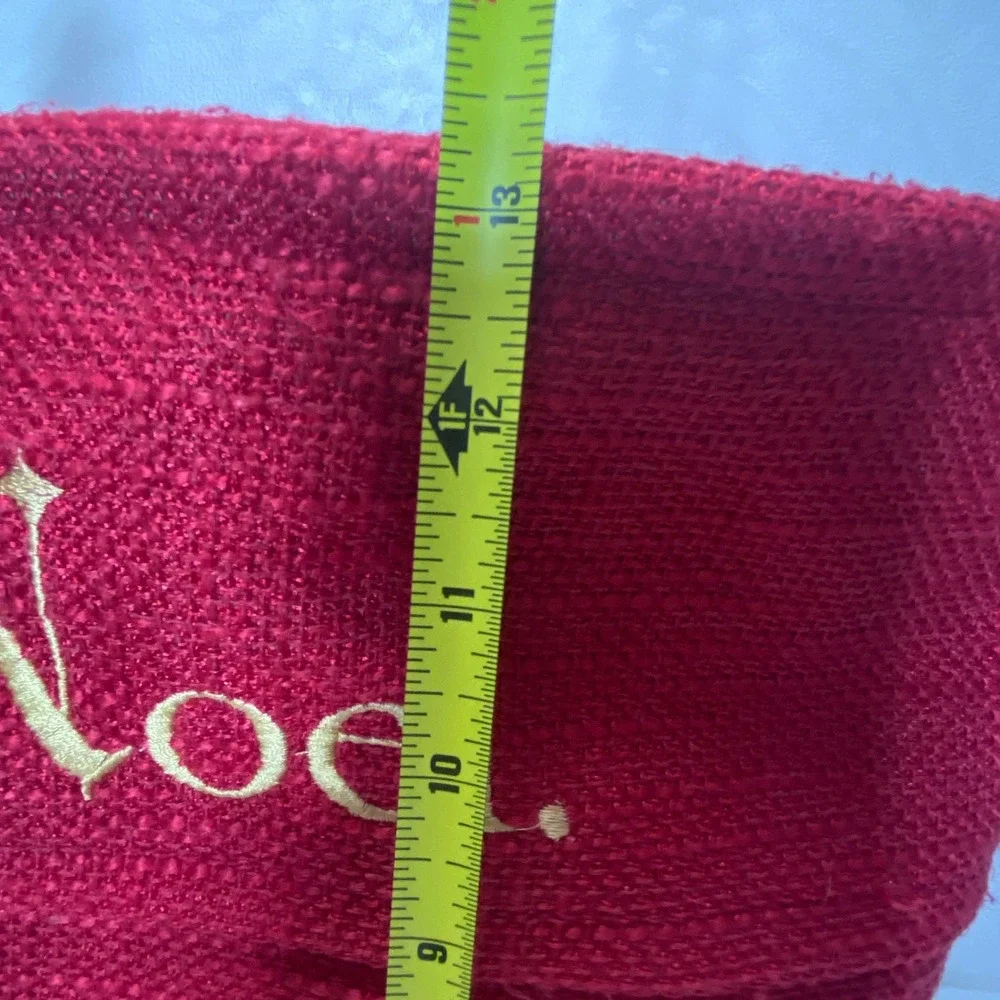 Red Fabric‎ Christmas Basket Gift Bag Tote Gold Handles Noel Holiday Large
